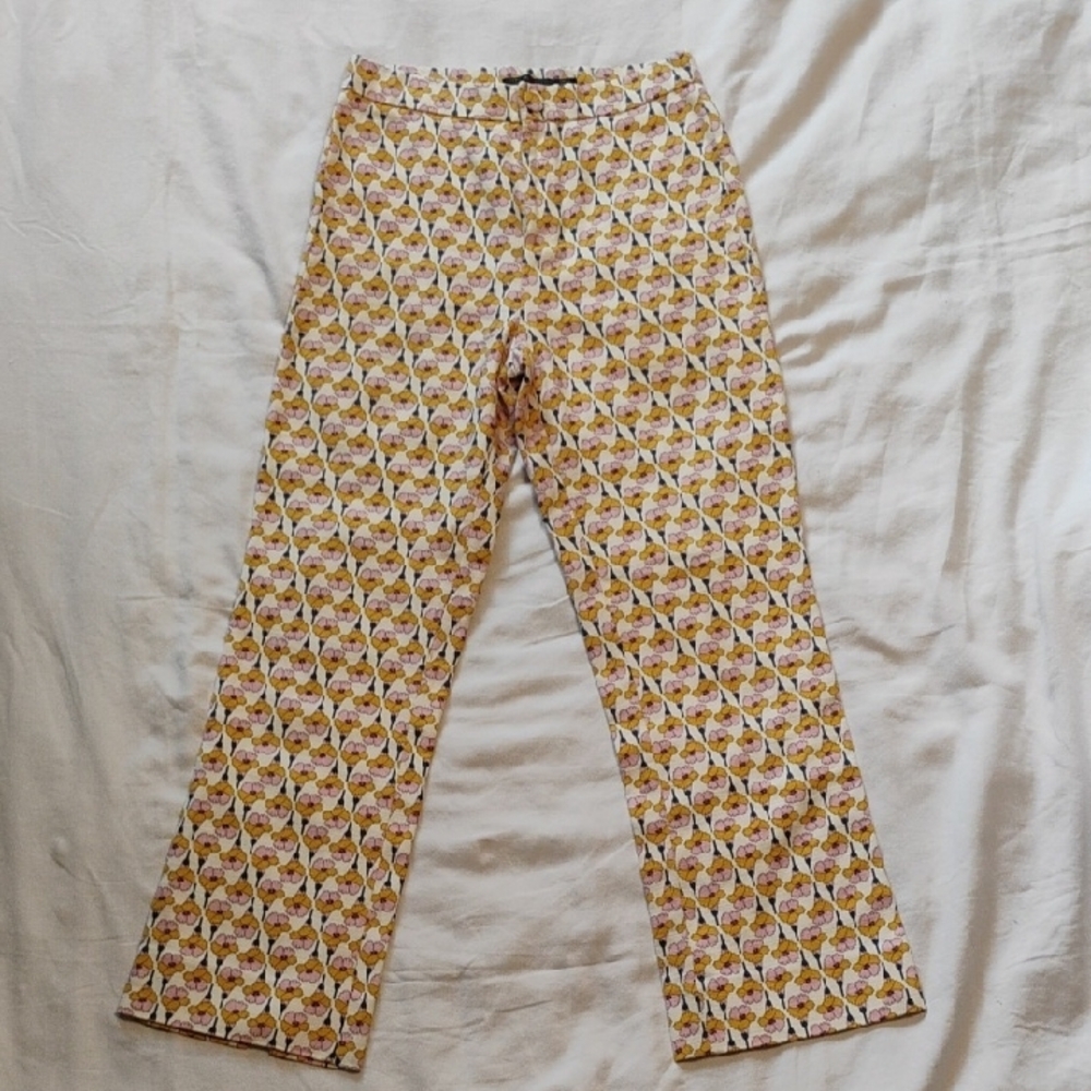 Zara Floral Yellow and Pink Pants - Small